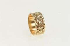 10K Yellow Gold Art Deco Ornate Blossom Flower 9.8mm Band Ring