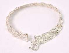 Braided Herring-Bone Chain Link Bracelet In Sterling Silver
