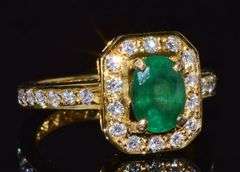 18KT SOLID YELLOW GOLD, EMERALD, & DIAMOND COCKTAIL RING