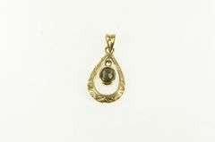 14K Yellow Gold Black Cat's Eye Engraved Tear Drop Dangle Pendant