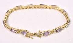 Vermeil Purple Amethyst Gemstone X Link Bracelet In Sterling Silver
