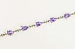 10K White Gold Pear Amethyst Diamond Accent Vintage Tennis Bracelet