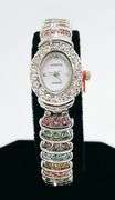 Ladies Geneva & Gemstone Watch, 18kt White Gold Plated