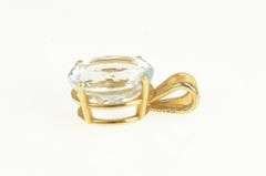 14K Yellow Gold Oval Blue Topaz Vintage Solitaire Statement Pendant