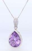 Pear Shaped Bezel Amethyst with Diamonds Pendant on Sterling Silver Chain