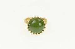 14K Yellow Gold Round Nephrite Cabochon 1960's Statement Ring