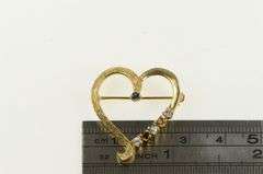 14K Yellow Gold 1960's Birthstone Heart Love Sapphire CZ Pin/Brooch