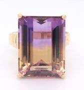 Wonderful Yellow Gold Emerald Cut Ametrine Cocktail Ring