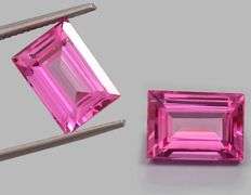 MATCHING PAIR OF 2x HUGE 20.0 CTW NATURAL PINK SAPPHIRE EMERALD CUT LOOSE GEMSTONES- 20.00 CARATS TOTAL!