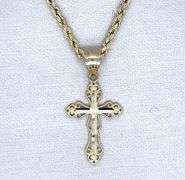 14K YELLOW GOLD CROSS WITH HEARTS AND CHAIN