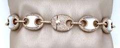 14K YELLOW GOLD DIAMOND AND MOTHER PEARL MARINER LINK BRACELET