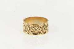 10K Yellow Gold Art Deco Ornate Blossom Flower 9.8mm Band Ring