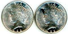 Two Peace Silver Dollars from 1922 in AU/Unc