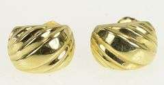14K Yellow Gold Geometric Curved Squared Semi Hoop Stud Earrings