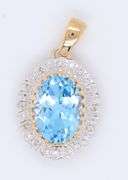 Blue Topaz and White Sapphire Pendant with Aquamarine and Sapphire Earrings