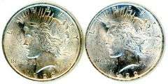 Two Peace Silver Dollars from 1922 in AU/Unc