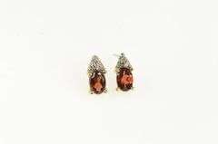 10K Yellow Gold Oval Garnet Diamond Accent Classic Stud Earrings
