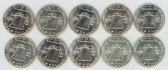10 Assorted choice BU Franklin Half Dollars 1960-1963