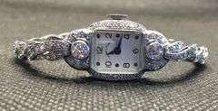 HAMILTON LADIES VINTAGE ART-DECO PLATINUM ANTIQUE DIAMOND WATCH