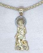 14K TWO- TONE GOLD SAINT LAZARUS CHARM NECKLACE ADORNED WITH CUBIC ZIRCONIA STONES.