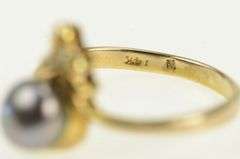 10K Yellow Gold Grey Pearl Diamond Vintage Bypass Ring