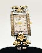 Beautiful Two-Tone Cuff Watch Bracelet with Gemstones