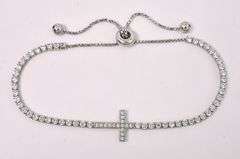CZ Cross Adjustable Bracelet In Sterling Silver