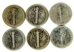 6 Different Silver Mercury Dimes