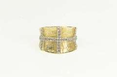 14K Yellow Gold 0.62 Ctw Diamond Grid Curved Statement Band Ring