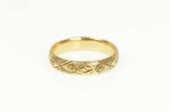 14K Yellow Gold Geometric Floral Pattern 4.9mm Wedding Band Ring