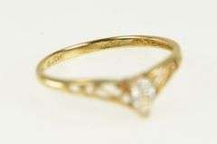 10K Yellow Gold Pear CZ Vintage Solitaire Chevron Statement Ring