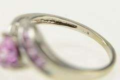 10K White Gold Trillion Pink Topaz Diamond Accent Vintage Ring