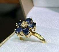 14KT SOLID YELLOW GOLD, BLUE SAPPHIRE, & DIAMOND RING