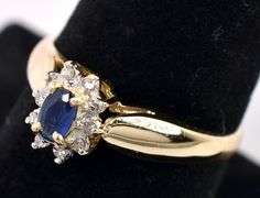 Excellent Blue Sapphire And Diamond Ring In 14K Yellow Gold