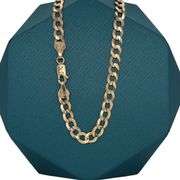 5MM 14K SOLID GOLD FLAT CUBAN LINK CHAIN WITH DIAMOND CUT DESIGN