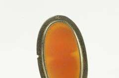 14K White Gold Victorian Carved Shell Cameo Lady Oval Pendant