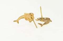 14K Yellow Gold High Relief Dolphin Jumping Through Hoop Stud Earrings