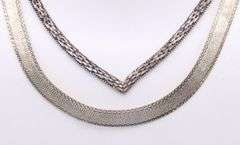 925 Sterling Silver Herrnigbone Necklace and V Shaped Necklace