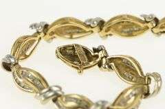 10K Yellow Gold 1.12 Ctw Diamond Wavy Link Statement Tennis Bracelet