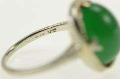 10K White Gold Art Deco Vintage Nephrite Cabochon Statement Ring