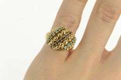 14K Yellow Gold 1960's Domed Turquoise Sapphire Striped Ring