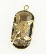 14K Yellow Gold Smoky Quartz Engrave Flower Charm/Pendant