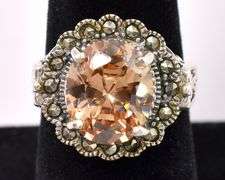 Yellow CZ And Marcasite Gem Ring In Sterling Silver