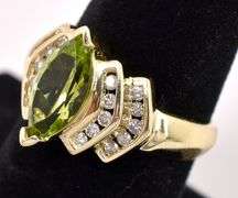 Admirable Peridot And Diamond Ring In 14K Yellow Gold