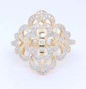 Elegant Yellow Gold Single and Round Brilliant Cut with Baguette Saddle Diamond Ring