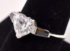 Heart CZ and Black Onyx Gem In Sterling Silver