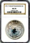 1991 Mount Rushmore Commemorative BU Silver Dollar in NGC MS70