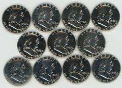 11 Assorted Gem Proof Franklin Half Dollars 1958 to 1963