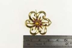 10K Yellow Gold 1950's Ornate Syn. Ruby & Citrine Flower Pendant/Pin