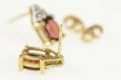 10K Yellow Gold Oval Garnet Diamond Accent Classic Stud Earrings